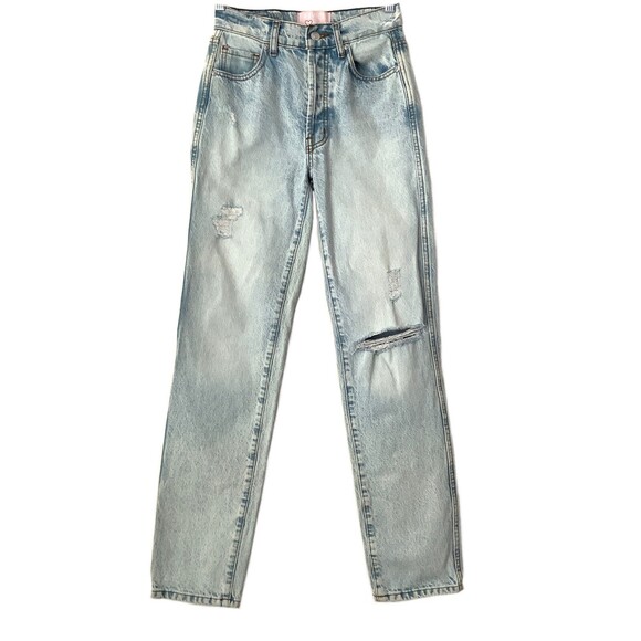 Revice Jeans Women Size 24 Blue Butt Cut Distressed Button Fly Straight Leg - Picture 1 of 15
